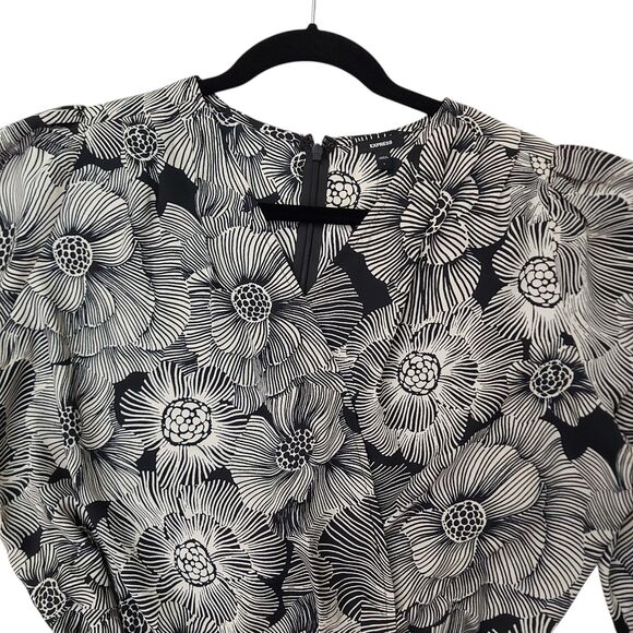 Express Romper Womens Large Black Beige Floral Long Sleeve Tie Front Bohemian - Picture 2 of 13